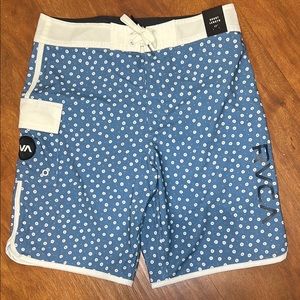 New RVCA Men's Blue Swim Trunks Shorts